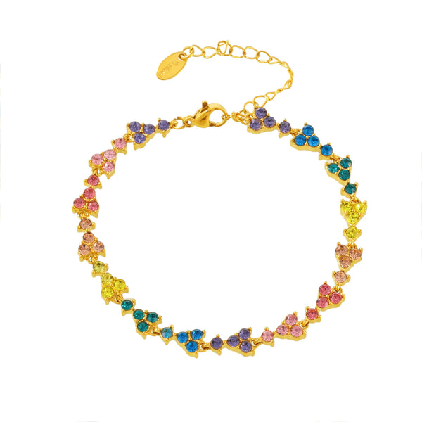 Dopamine triangle plum flower handmade chain inlaid with heavy industry luxury zircon stainless steel plated 18K real gold bracelet