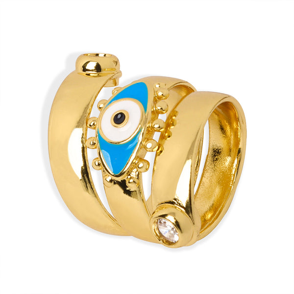 New fashionable retro personalized copper material eye twist enamel color glaze inlaid zircon open ring jewelry pp
