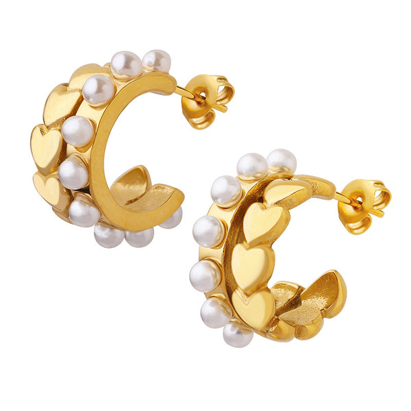 Court style gentle gentle and pleasant imitation pearl earrings, geometric C-shaped love lines personalized stud earrings