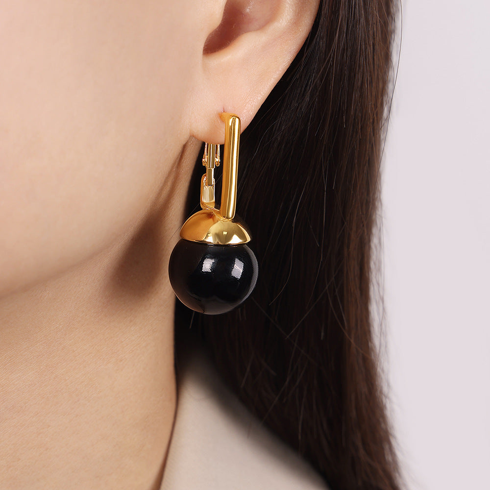 New personalized versatile exaggerated design titanium steel gold-plated bead pendant earrings jewelry women