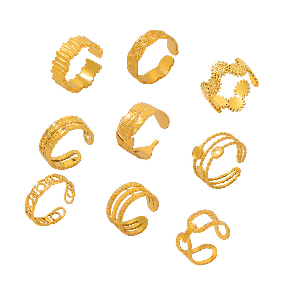 Simple and personalized design jewelry geometric texture splicing ring titanium steel multi-layer stacked wind index finger ring pp