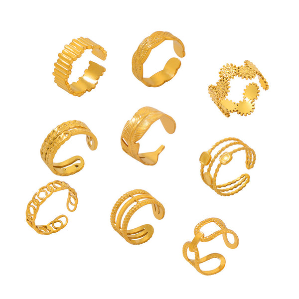 Simple and personalized design jewelry geometric texture splicing ring titanium steel multi-layer stacked wind index finger ring pp