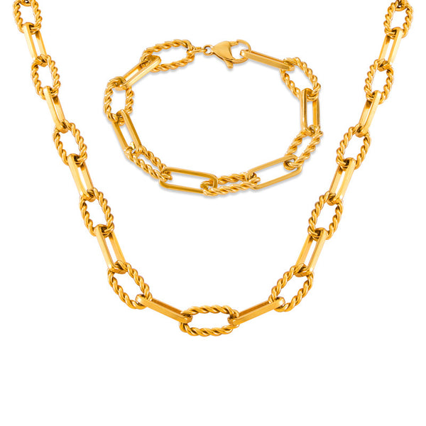 Hip hop trendy cool personality jewelry geometric return chain twist splicing design titanium steel jewelry other set