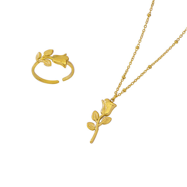 Trendy versatile fashion sweet Internet celebrity accessories, rose ring necklace jewelry set wholesale pp