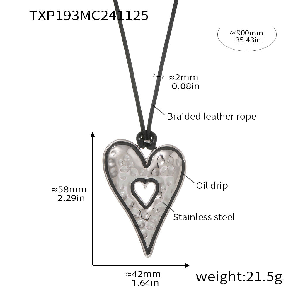 Titanium steel hand-polished large drip love earrings leather rope pull long autumn and winter sweater chain set pp