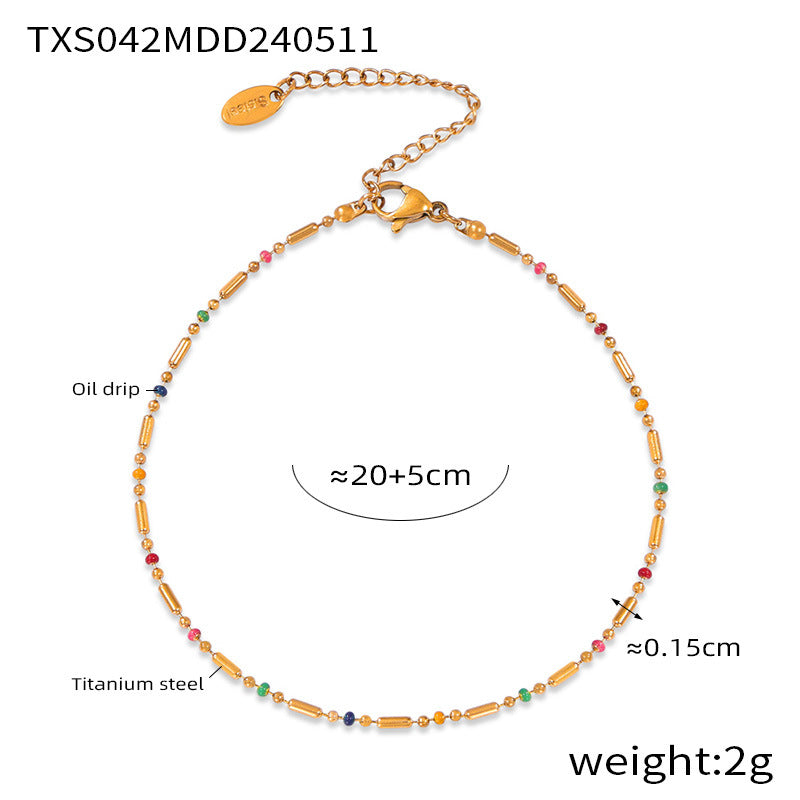 Fresh and elegant simple personality versatile commuter jewelry rice bead chain dripping oil design titanium steel jewelry set 99