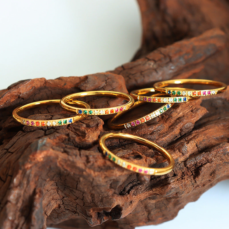 Meticulous and simple, a variety of color zirconium gypsy stars, thin ring rings, stacked rings, hot-selling non-fading niche jewelry