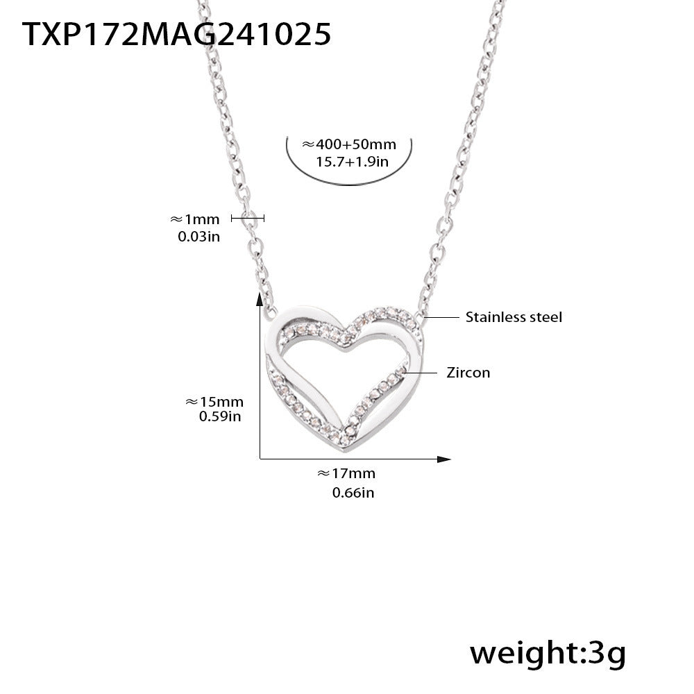 Light luxury double-layer love inlaid zircon collarbone necklace bracelet PVD plated real gold niche sweet set pp
