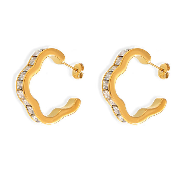 New flower earrings geometric lace zircon design stainless steel gold-plated temperament earrings