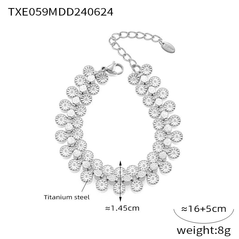 British style retro personalized batch flower round brand splicing design sense jewelry elegant niche titanium steel gold-plated jewelry set