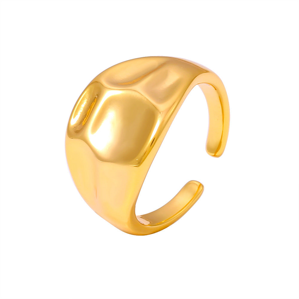 Fashion curved open ring cold wind copper water plated 18K gold concave and convex texture ring
