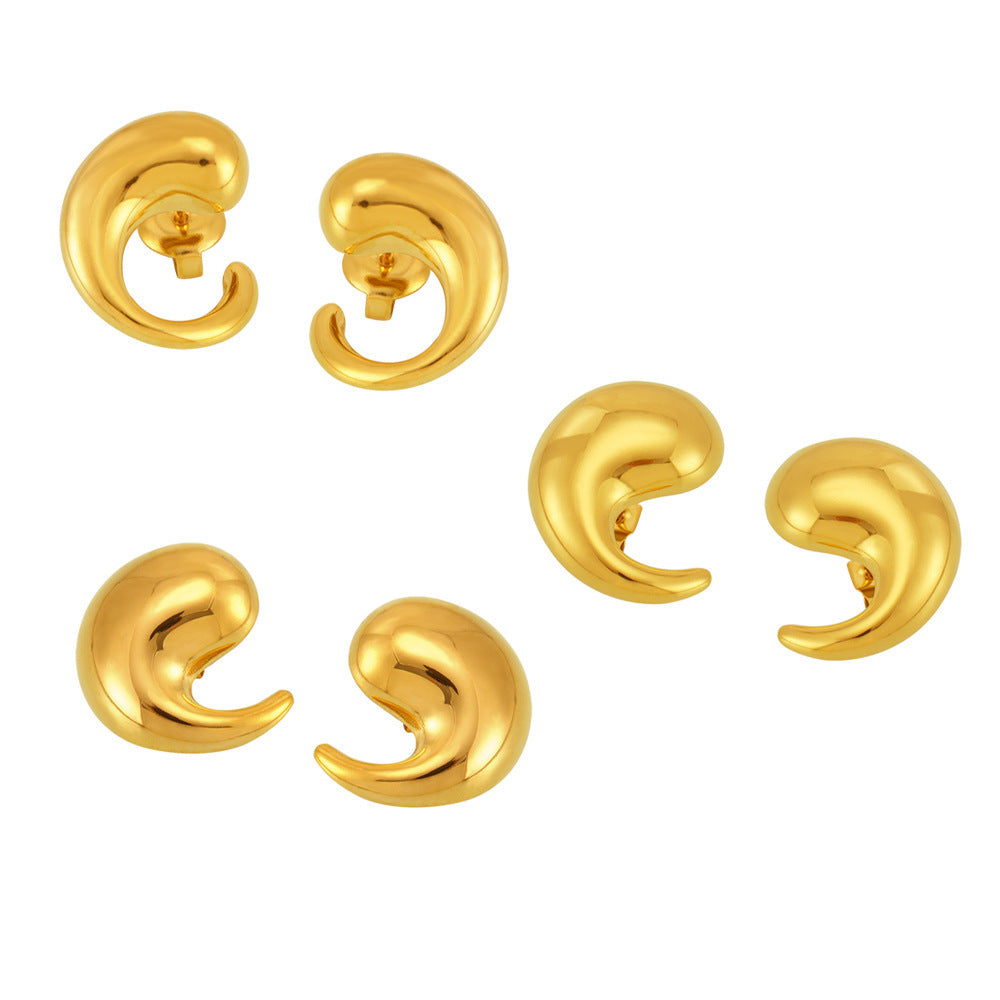 Stylish and simple curved water drop stud earrings stainless steel plated 18K real gold light luxury ins wind earrings women 99