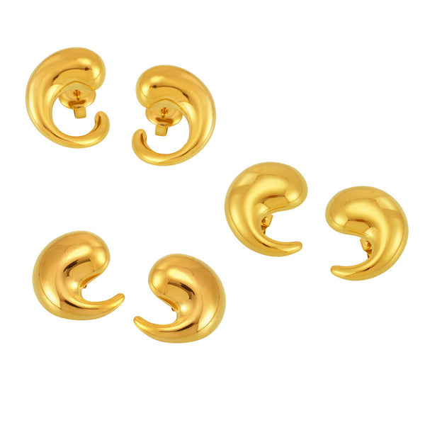 Stylish and simple curved water drop stud earrings stainless steel plated 18K real gold light luxury ins wind earrings women 99