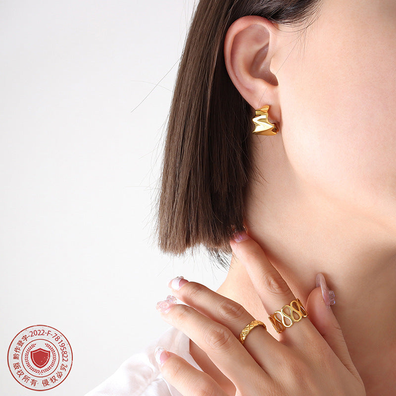 Versatile trend special-shaped earrings niche design sense irregular geometric stud earrings titanium steel gold-plated jewelry women