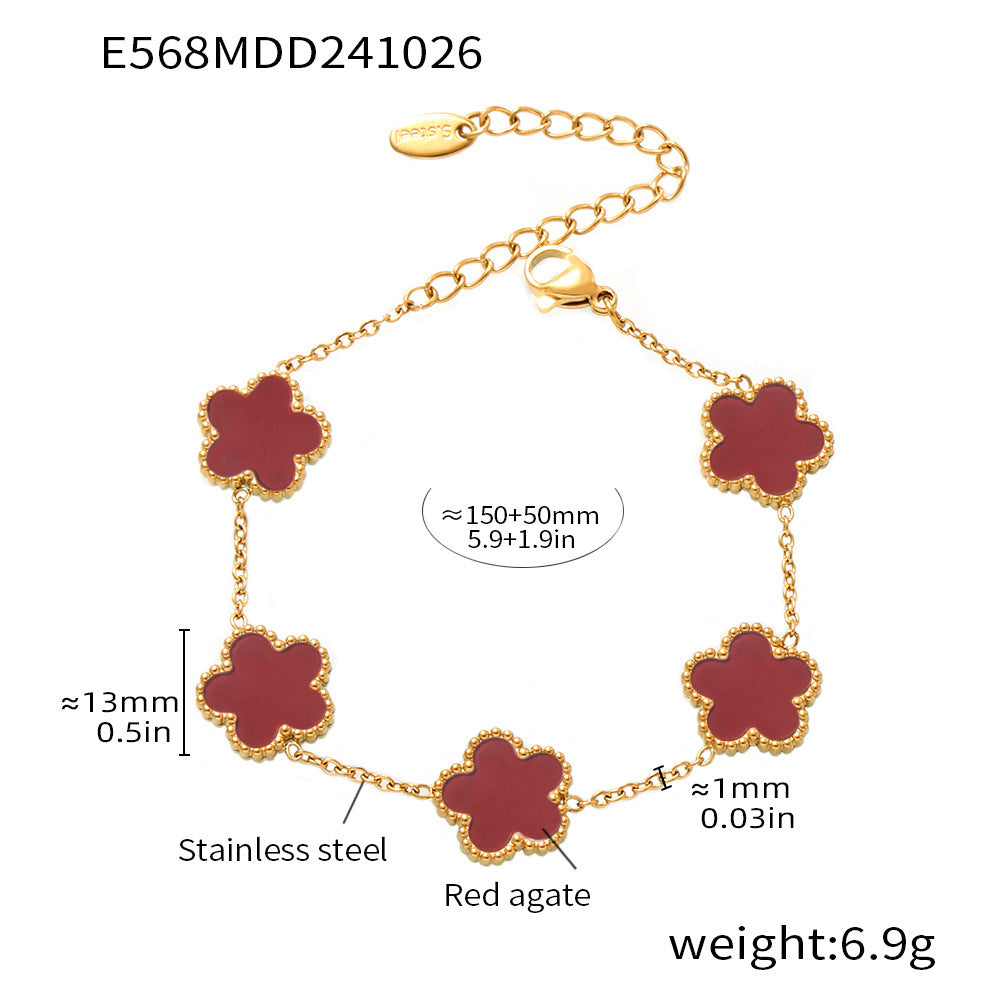 Multi-colored agate five-leaf flower stainless steel bracelet light luxury temperament girlfriend gift flower chain jewelry spot 99