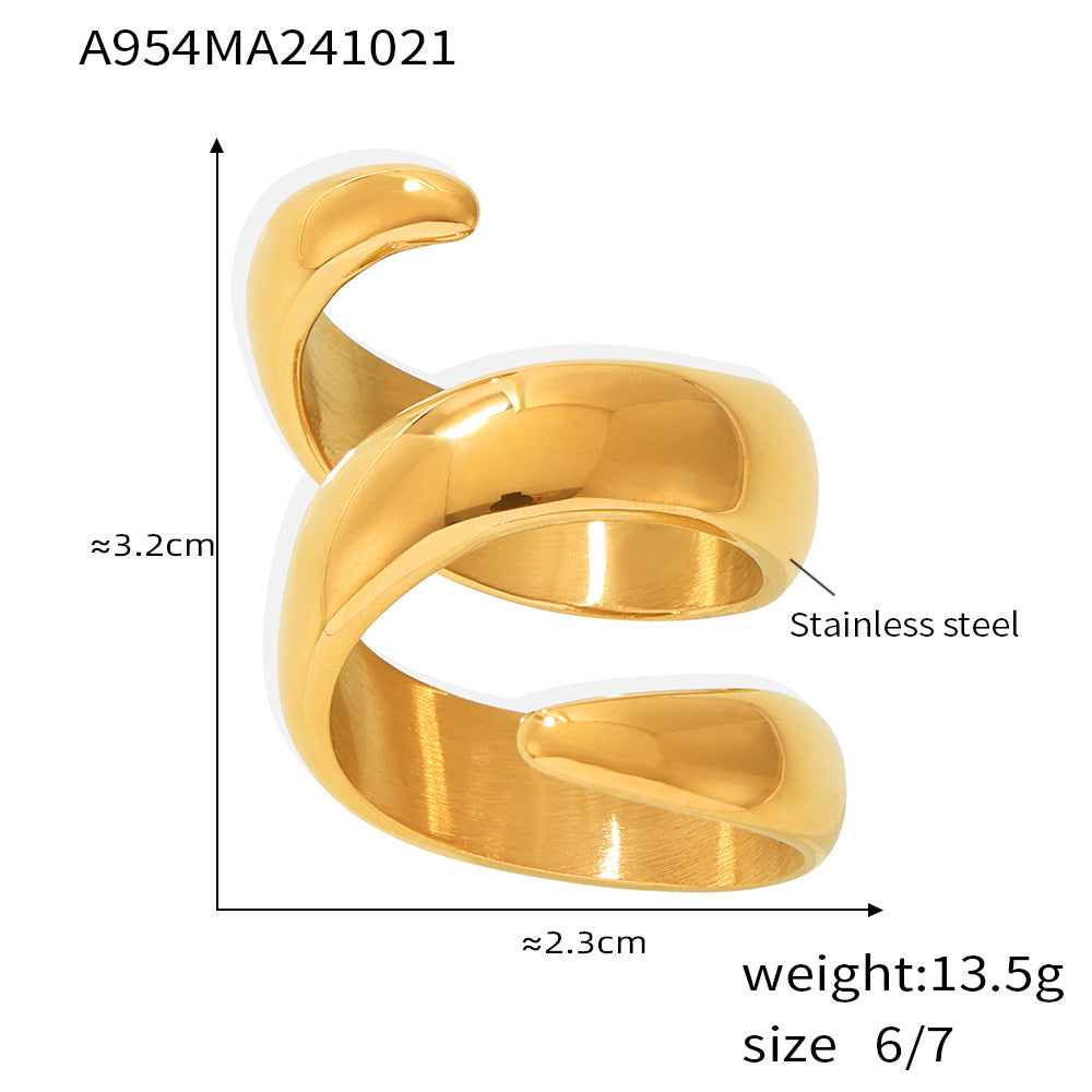 S type thread winding ring stainless steel plated 18K real gold index finger ring trendy pp