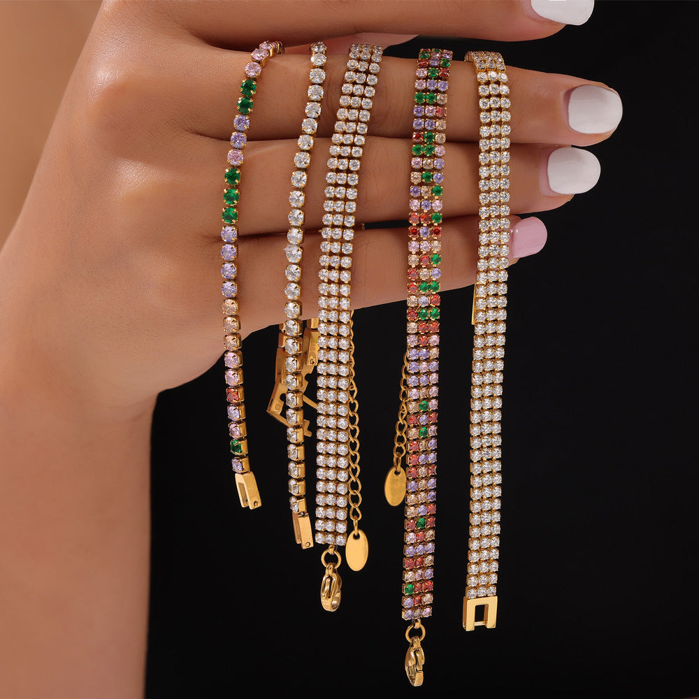 Light luxury cold wind elegant temperament versatile jewelry personality full of colored zircon design titanium steel bracelet