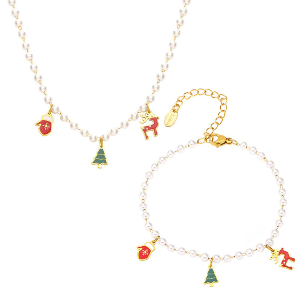 Christmas cute cartoon weight colored glaze pendant necklace bracelet set fashionable creative design combination pp