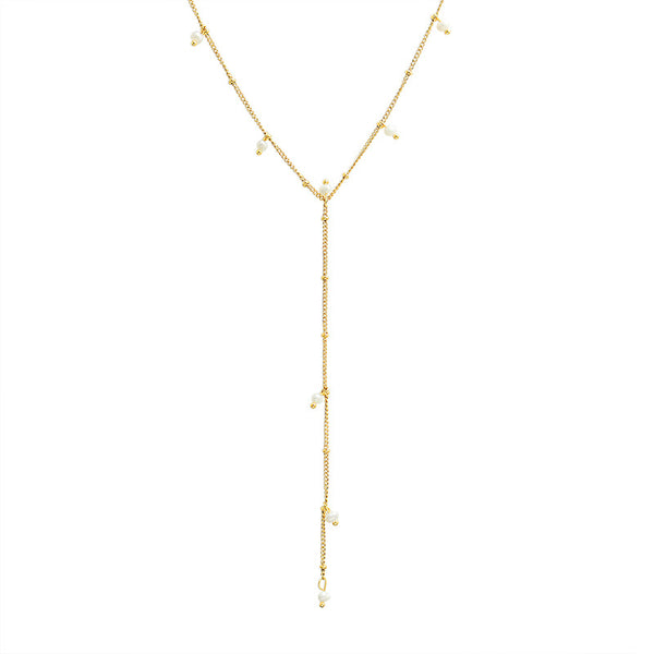 Cold wind fashion Y-shaped fringed long letter necklace collarbone chain titanium steel plated 18k real gold jewelry 99