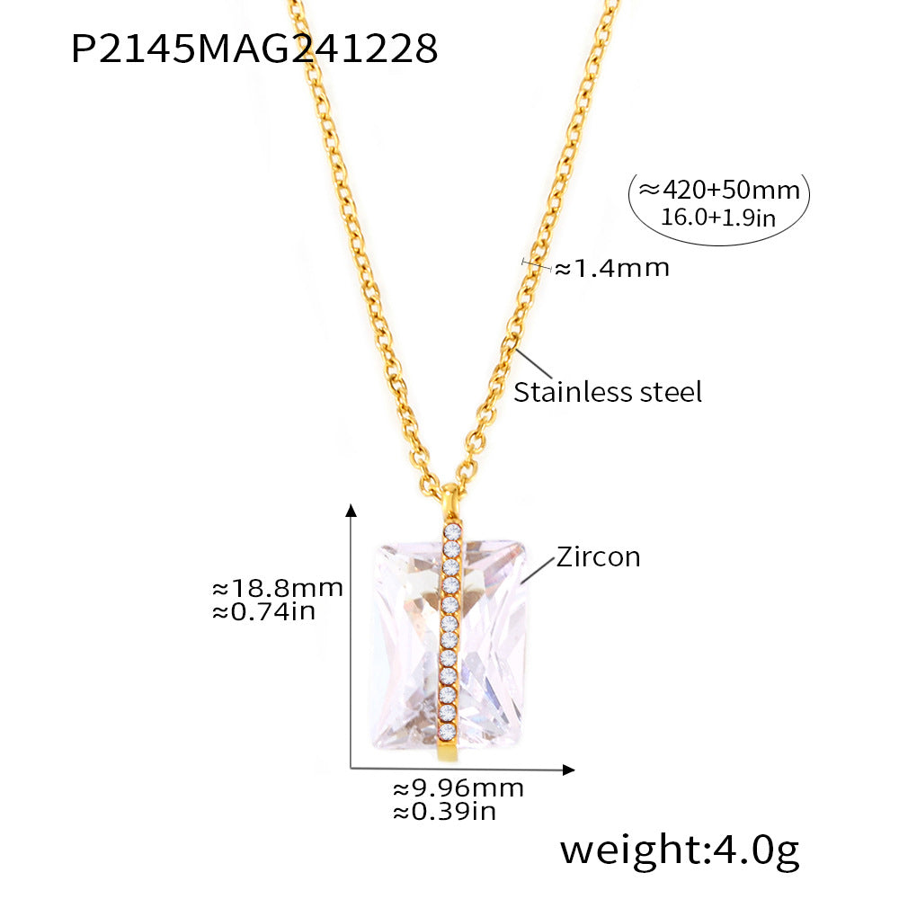 Full diamond oversized rectangular zircon collarbone necklace stainless steel PVD electroplating 18K real gold jewelry wholesale pp