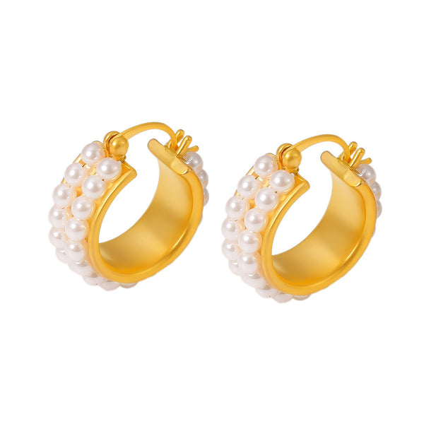 New fashion temperament double-row small rubber bead earrings light luxury niche design copper earrings women