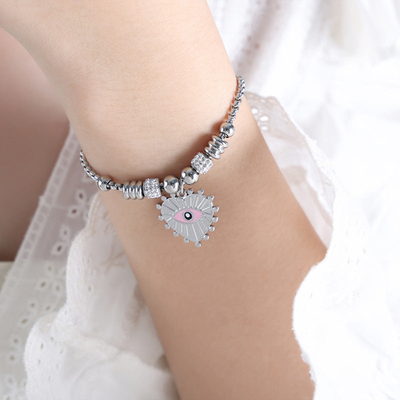 Retro personality versatile all kinds of exaggerated eye pendant titanium steel bracelet women's jewelry spot wholesale pp