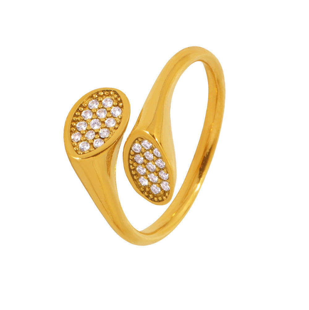Jewelry Irregular High Texture Zircon Inlaid Design Open Ring Stainless Steel Plated Real Gold Index Finger Ring