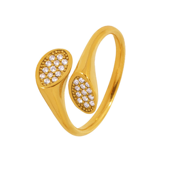 Jewelry Irregular High Texture Zircon Inlaid Design Open Ring Stainless Steel Plated Real Gold Index Finger Ring