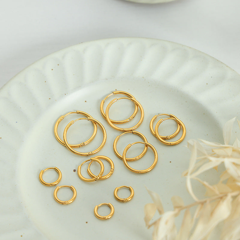 New high-end niche design size circle light luxury temperament titanium steel gold-plated earrings jewelry women 99