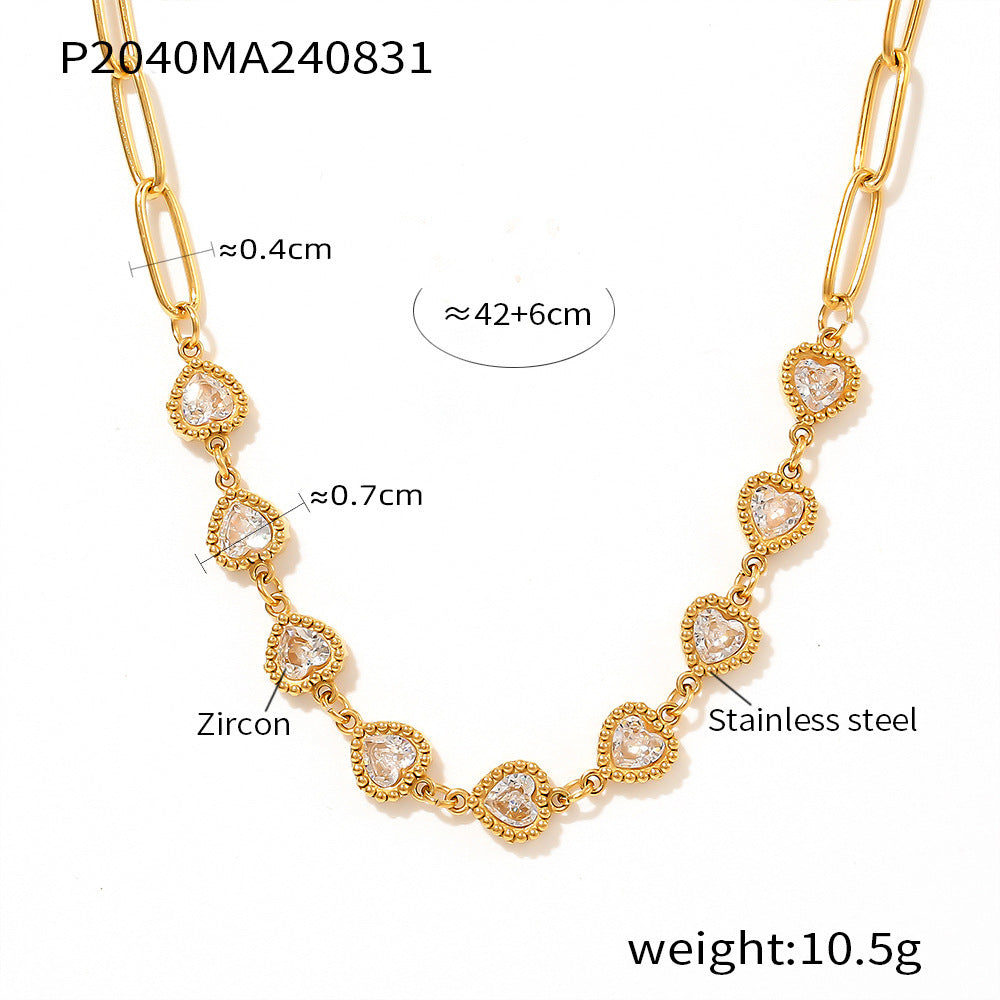 Accessories, love zircon collarbone necklace light luxury dress design stainless steel necklace wholesale