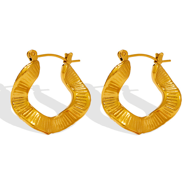 Irregular special-shaped ear buckle, personalized chic titanium steel wavy ear ring plated with 18K real gold ear jewelry