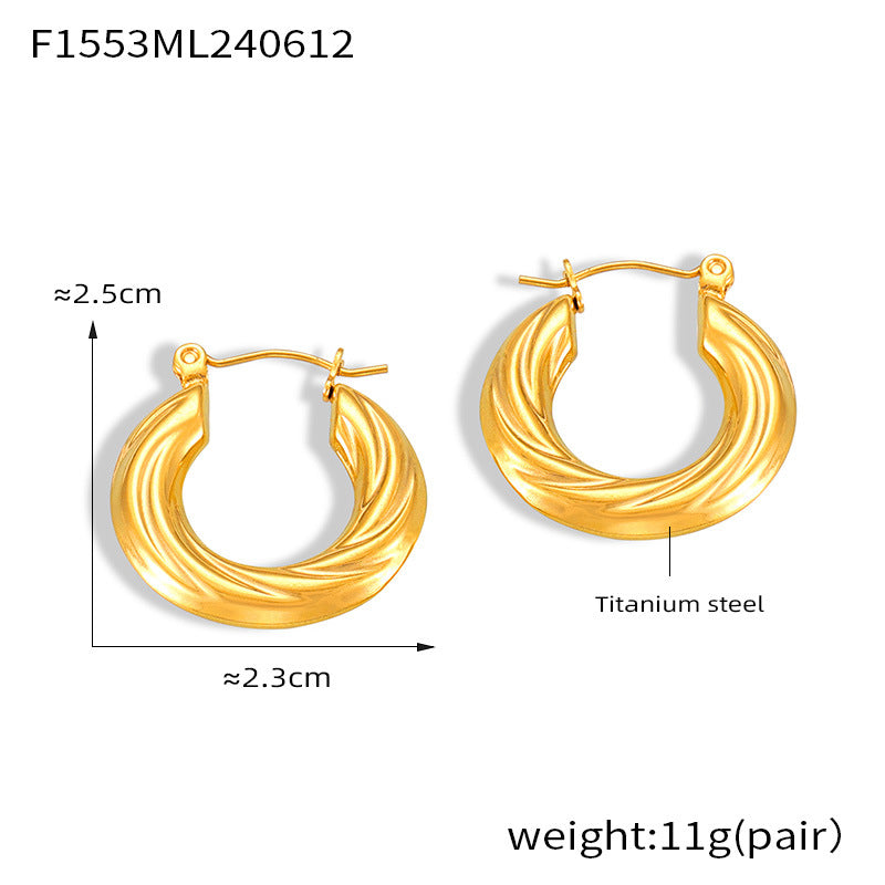 Fashion Commuter Simple Personality Twist Earrings Titanium Steel Gold Plated Geometric Multi-layer Texture Design Sense Earrings