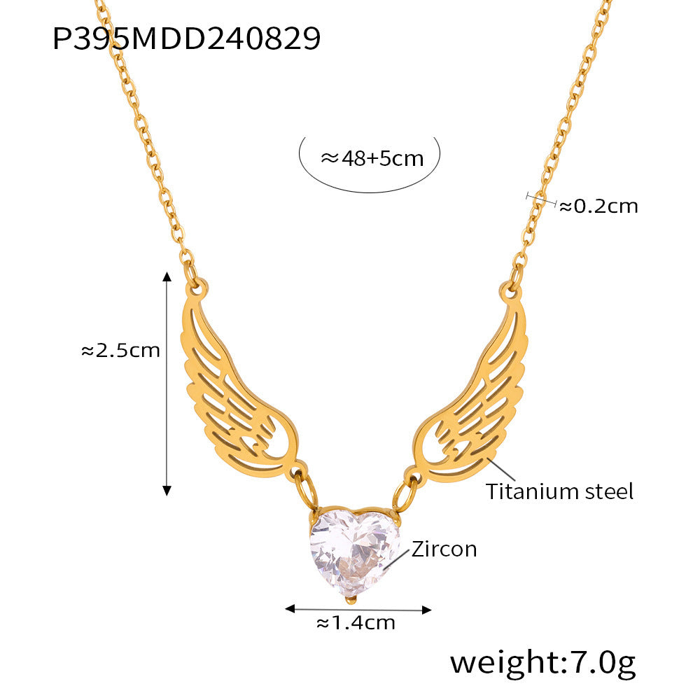 Love Zircon Angel Wings Necklace Versatile Personality Temperament Muse Gift Titanium Steel Clavicle Chain Jewelry Women