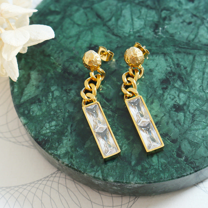 Niche design does not fade cold wind rectangular pendant inlaid zircon fashion personalized earrings ear jewelry