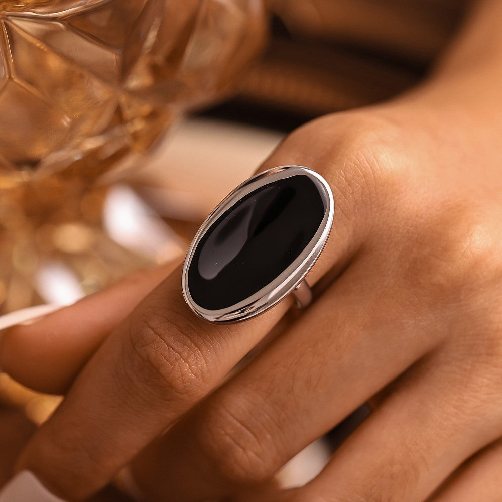 Oval open ring French light luxury dripping oil heavy industry casting stainless steel PVD plated real gold color retention