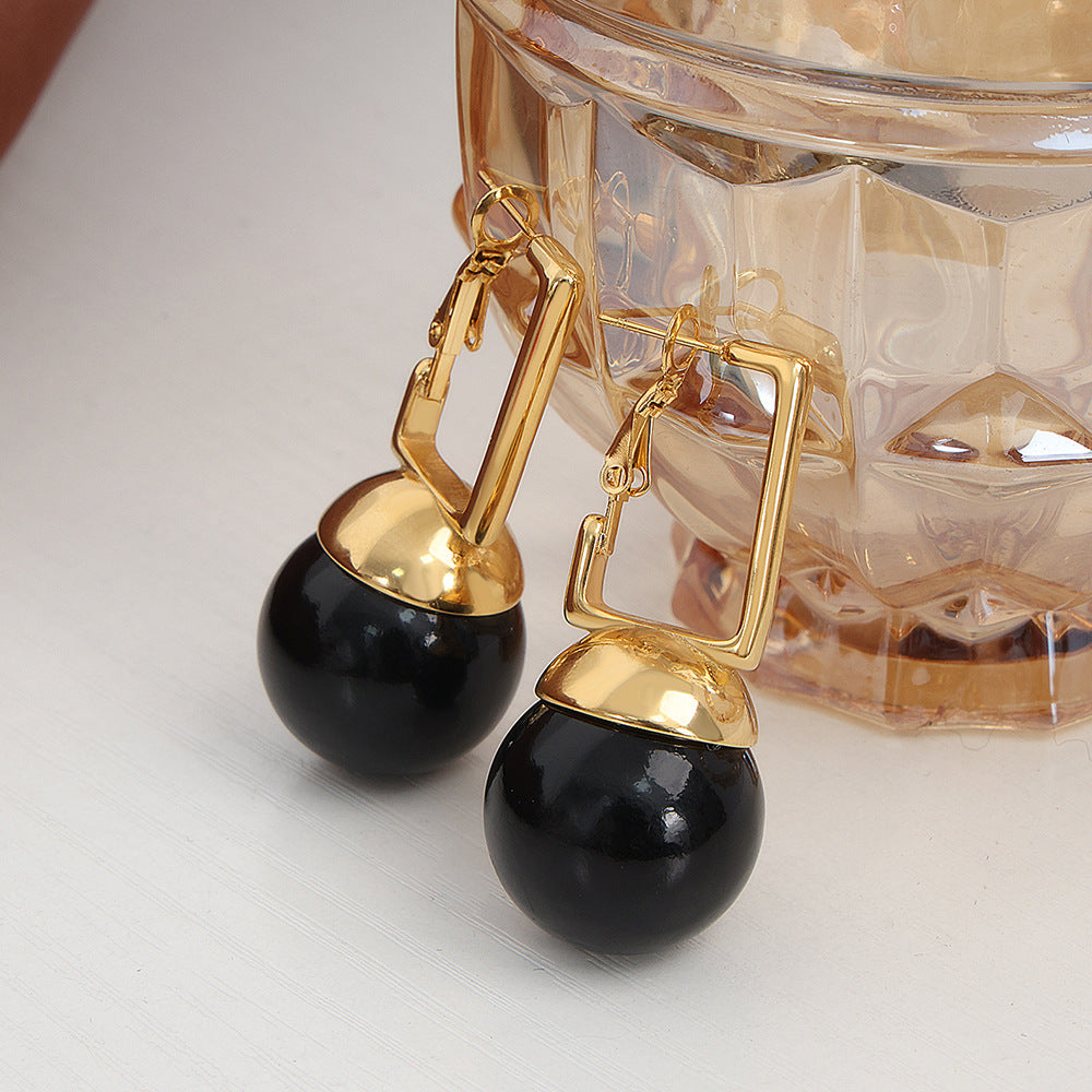 New personalized versatile exaggerated design titanium steel gold-plated bead pendant earrings jewelry women