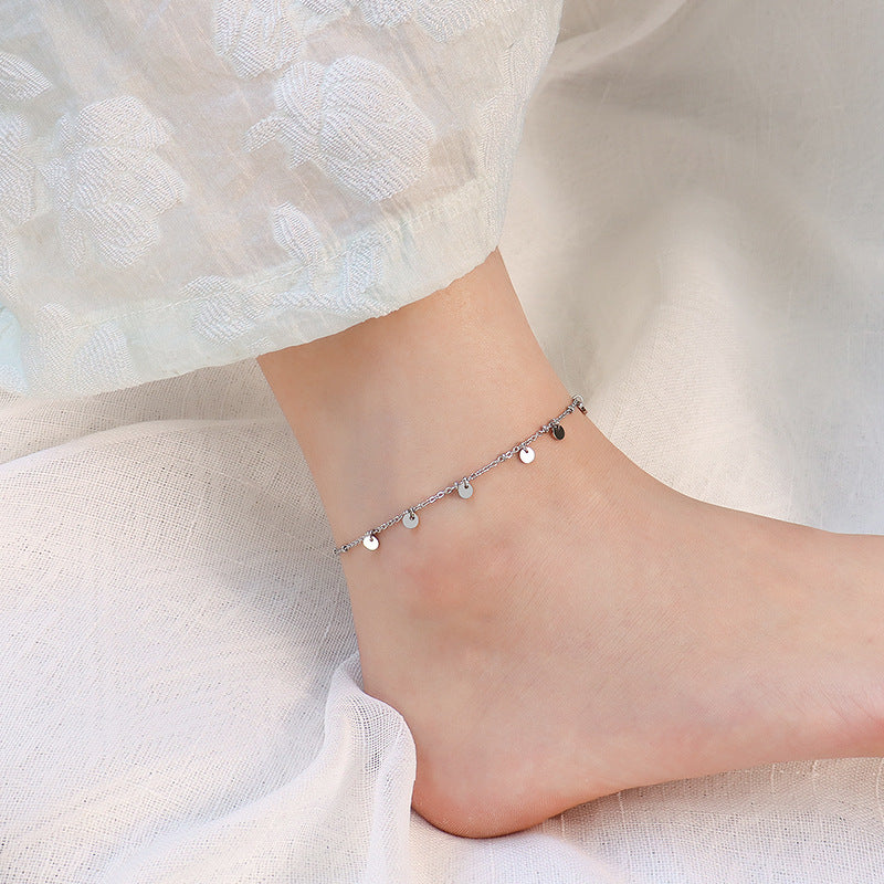 Jewelry legchain disc fringed anklet, titanium steel 18k gold foot decoration beach jewelry S113