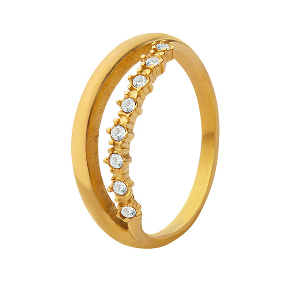 Non-fading celebrity temperament inlaid zircon titanium steel plated 18K real gold ring ring 99