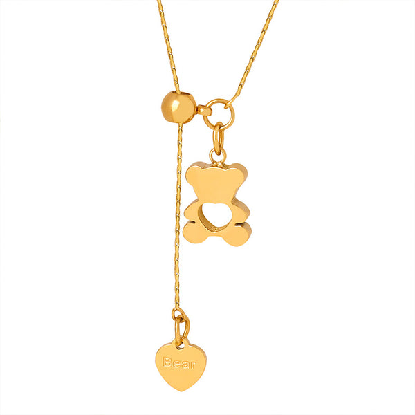 Fashion commuting Personality Simple Geometric Hollow Love Bear Design Pull-out Buckle Adjustable Titanium Steel Clavicle Necklace pp