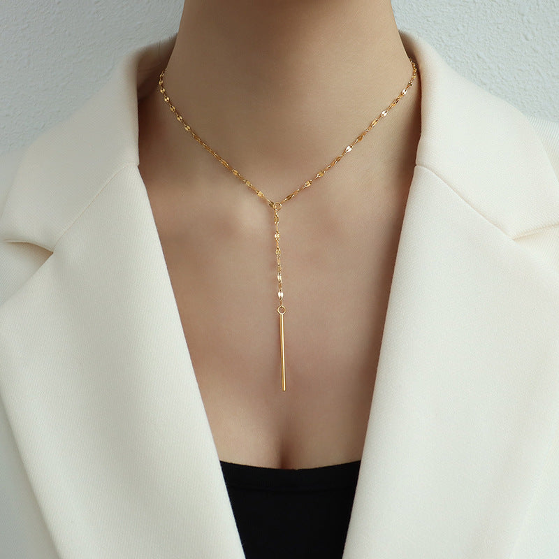 Marka style Y-shaped neck chain, fringed short necklace, collarbone necklace, titanium steel 18k gold P529.