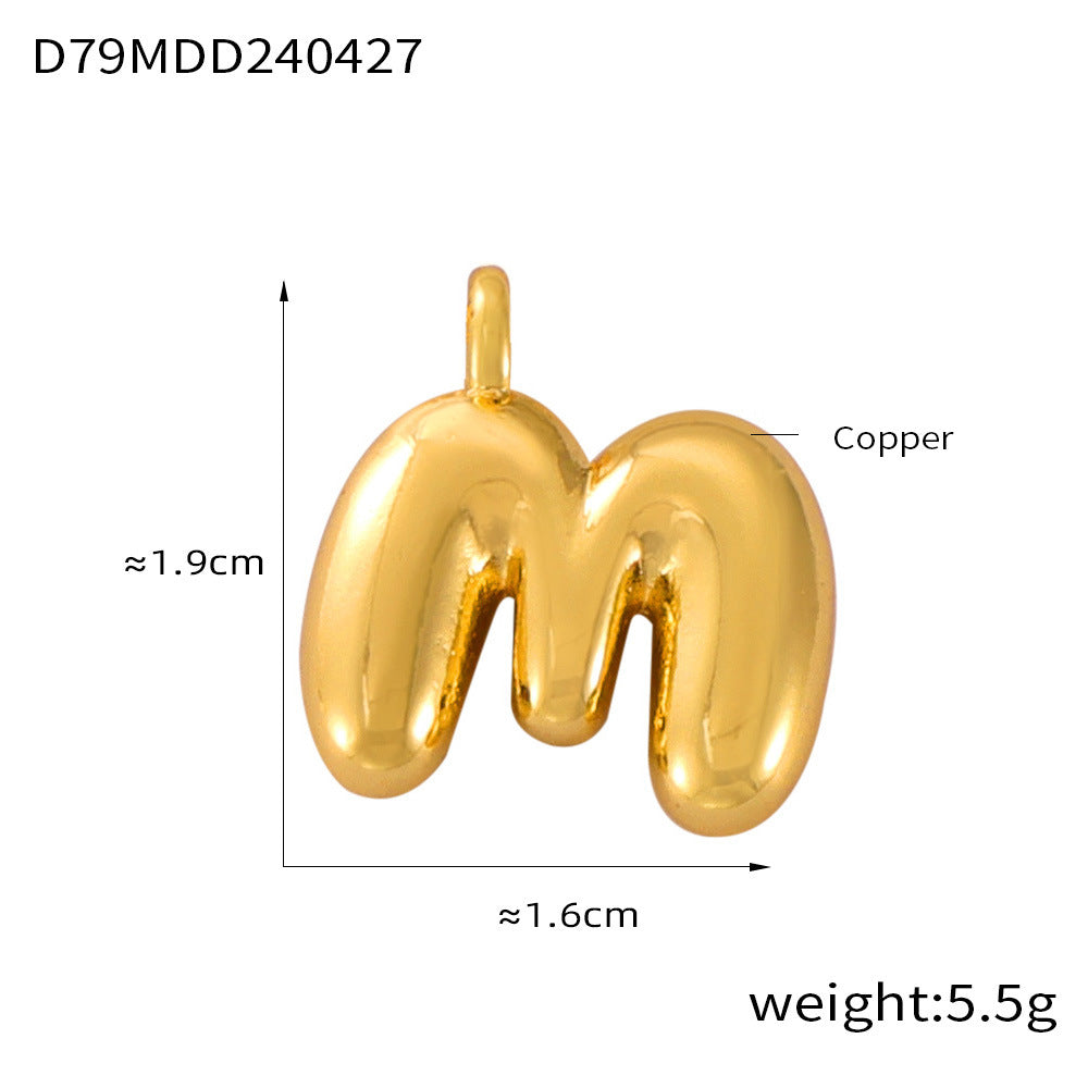 Hot Sale Glossy Bubble Balloon 26 English Letter Pendant Accessories Versatile Copper Gold Plated Jewelry 99