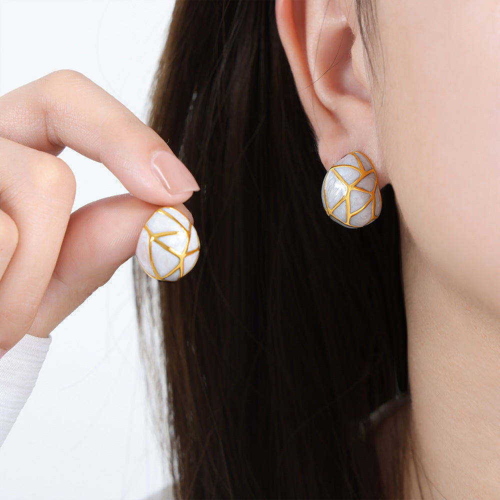 New high-end niche design geometric color glaze dripping oil titanium steel non-fading earrings jewelry women