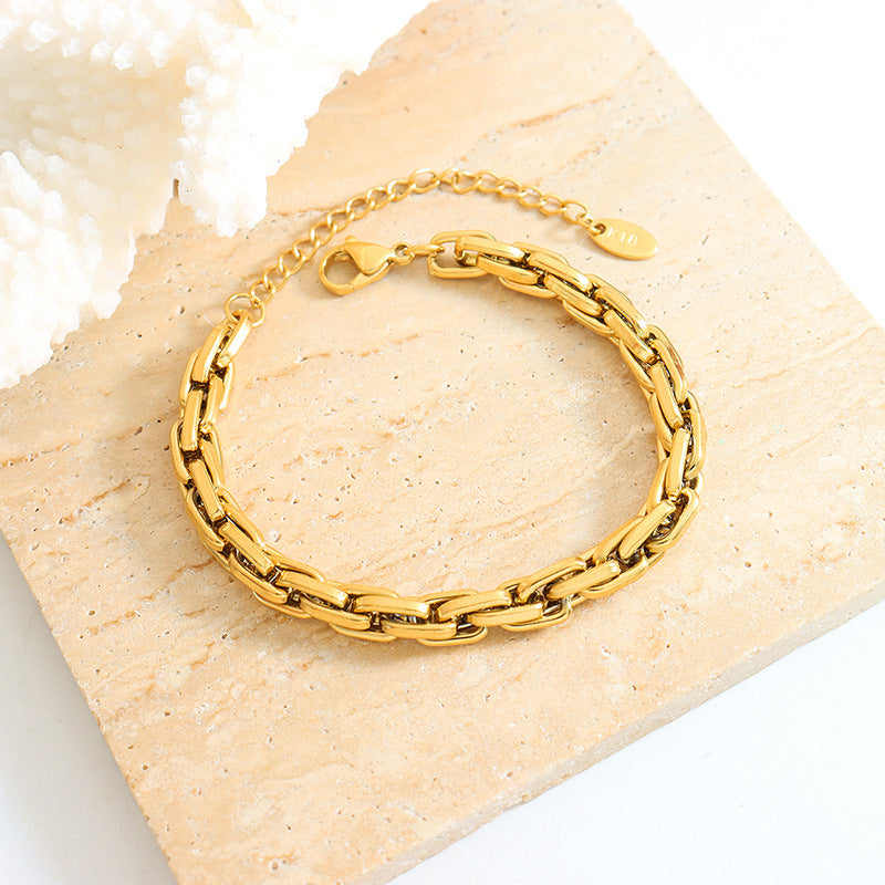 Premium thick chain bracelet women's titanium steel jewelry plated with 18k gold interlocking chain hip-hop jewelry
