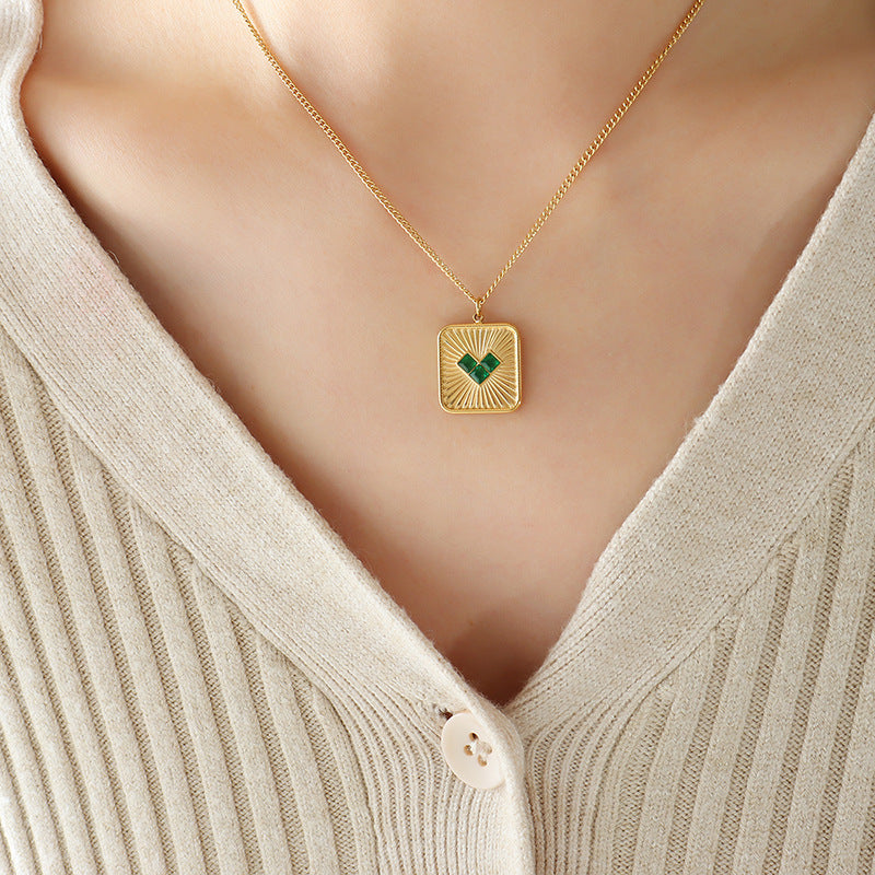 Women's niche design titanium steel square brand heart pendant necklace personalized fashion earrings gold-plated jewelry set