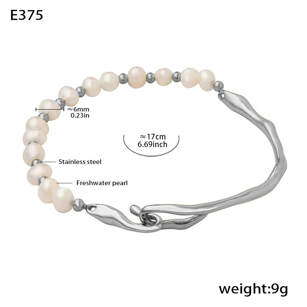 Freshwater pearl personality geometric titanium steel bracelet fashion temperament girlfriend chain fashionable retro style non-fading jewelry 99