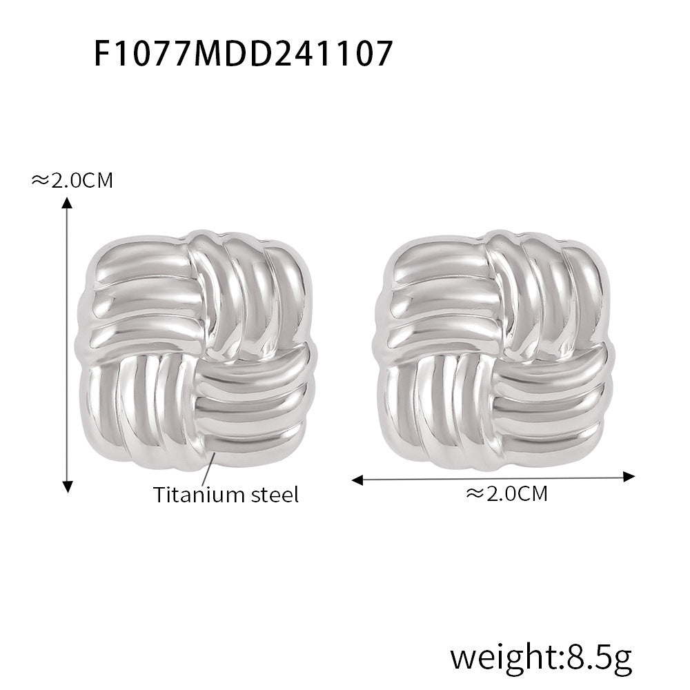 Fashion personality square oblique stripe stainless steel plated 18k gold stud earrings combination spot