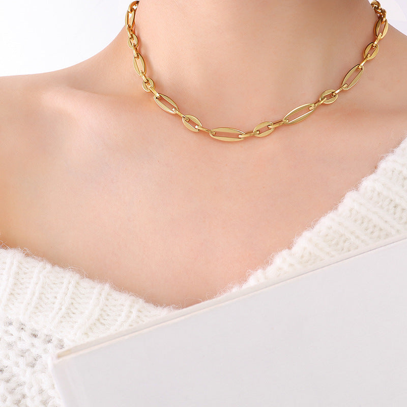 Hip-hop design geometric elements stacked simple bare chain titanium steel plated 18K gold bracelet accessories set pp