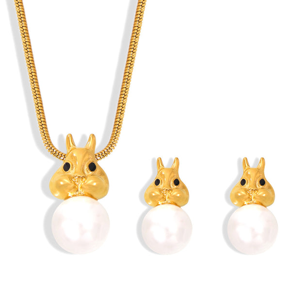 Simple and personalized versatile snake bone chain jewelry cute rabbit inlaid bead design titanium steel jewelry set