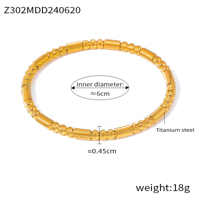 Fashion commuter personality minimalist elegant jewelry geometric texture round bead splicing design titanium steel gold-plated bracelet pp
