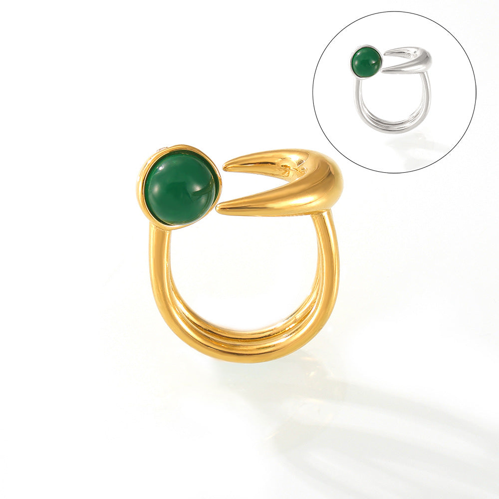 Simple personality hip-hop style temperament ring inlaid with glass stone design double-layer titanium steel open ring